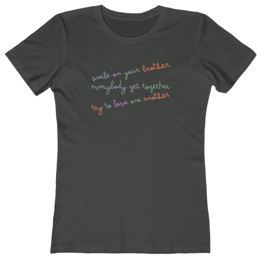 Smile on your brother, everybody get together, try to love one another t shirt