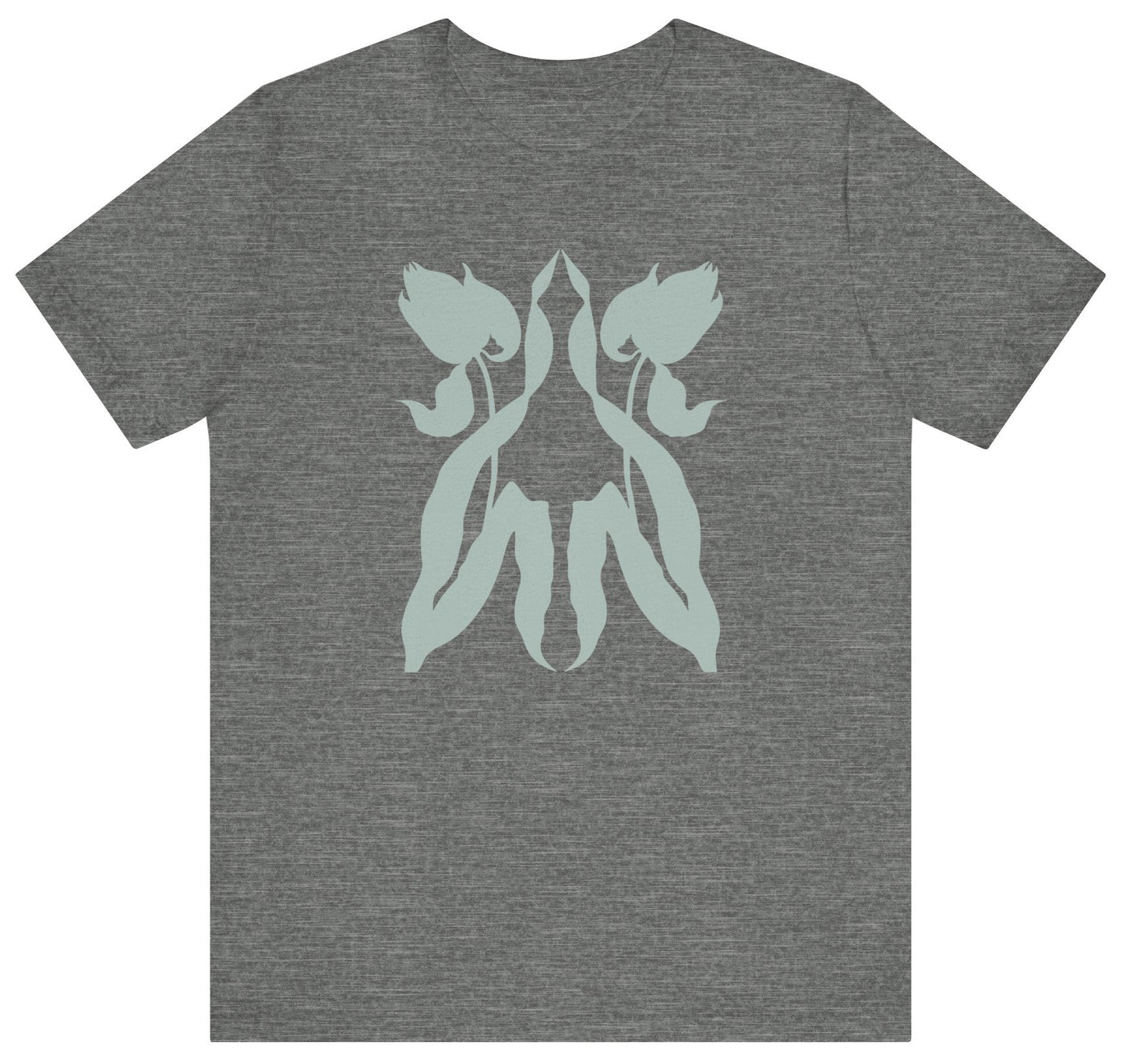 T-shirt with a graphic of two tulips reflecting each other
