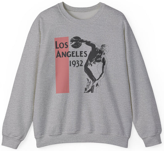 Sweatshirt with a graphic of a discus athlete with text 'Los Angeles 1932'
