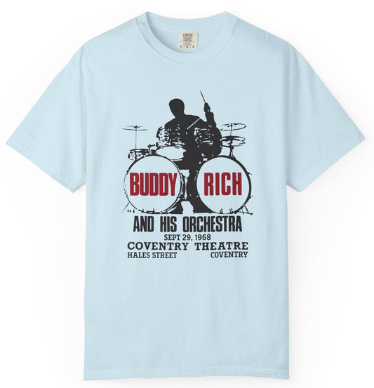T-shirt with Buddy Rich concert poster graphic.
