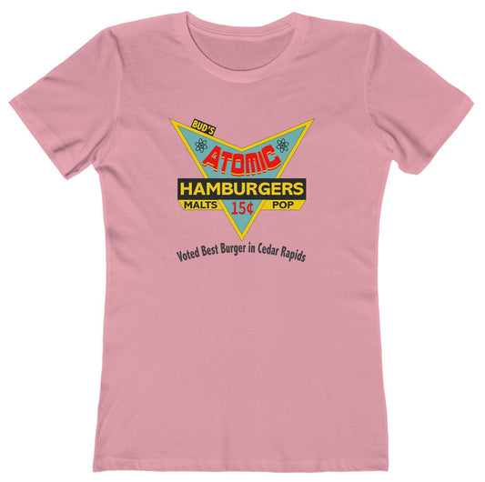 T-shirt with retro 'Atomic Hamburgers' sign graphic