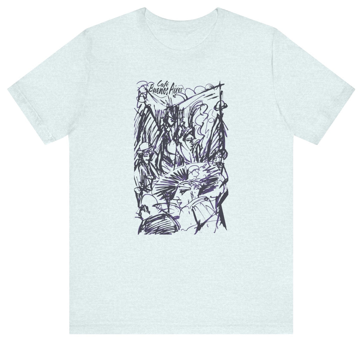 T-shirt with a graphic design of people dining al fresco and 'Cafe Buenos Aires' text