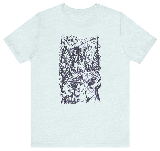 T-shirt with a graphic design of people dining al fresco and 'Cafe Buenos Aires' text