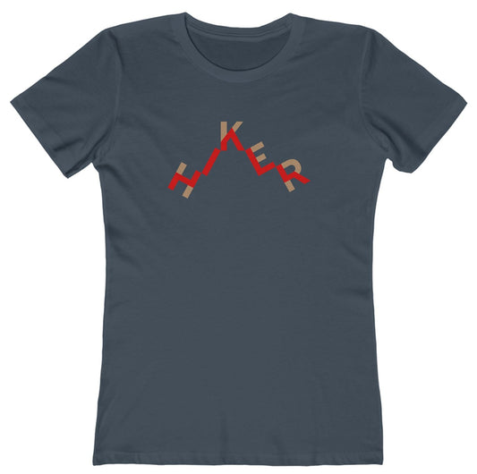 T-shirt with "hiker" text in a trail design.