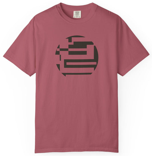 T-shirt with a black geometric design