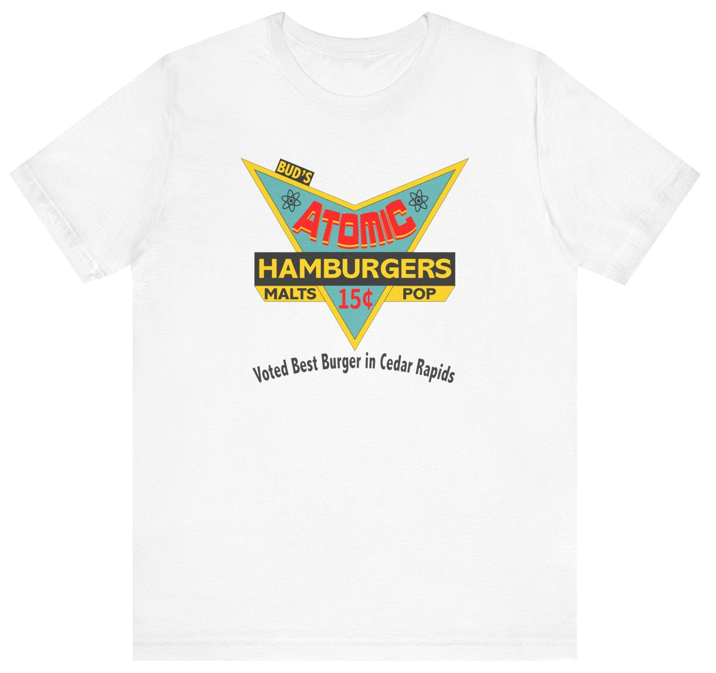 T-shirt with retro 'Atomic Hamburgers' sign graphic