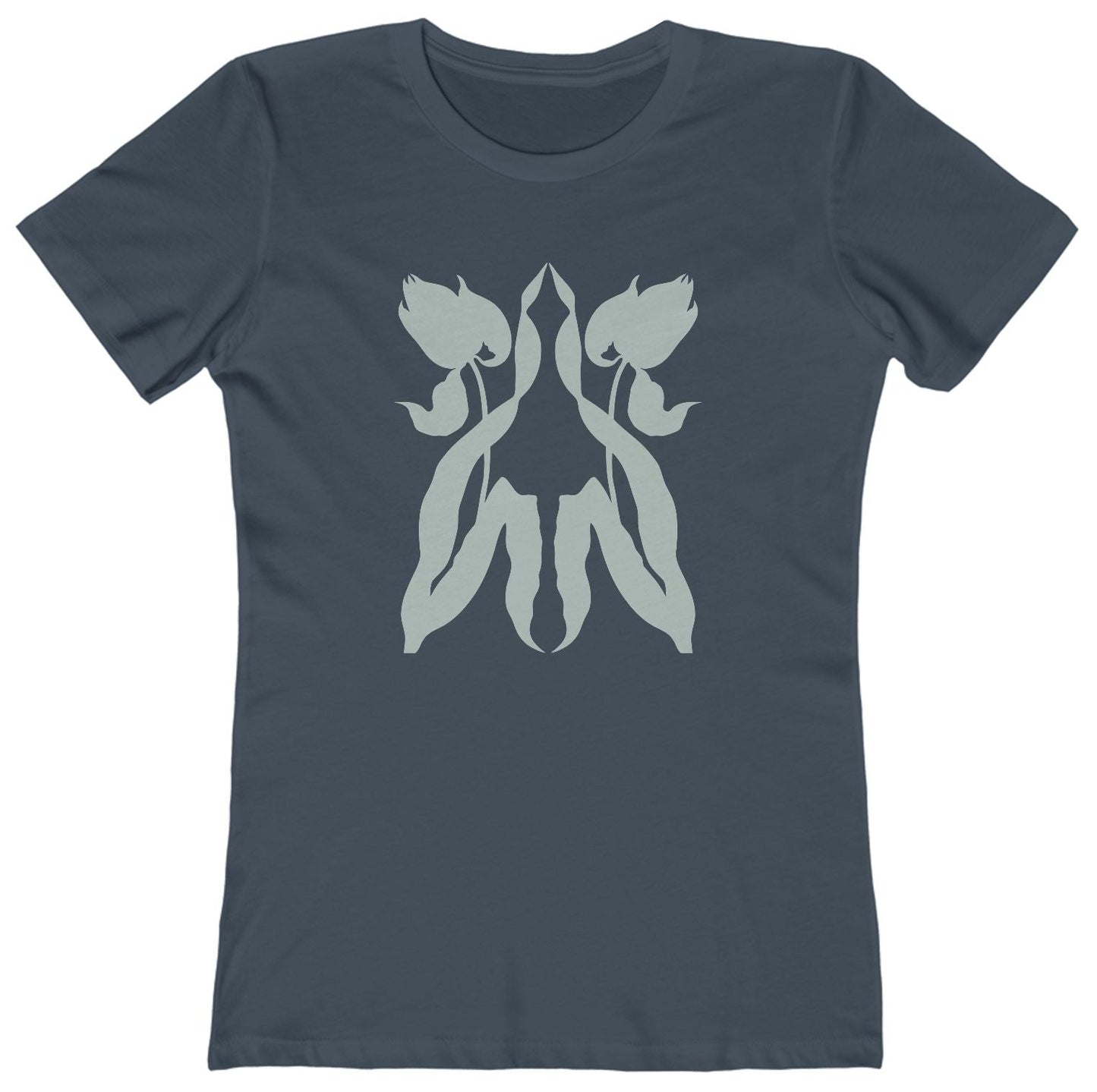 T-shirt with a graphic of two tulips reflecting each other