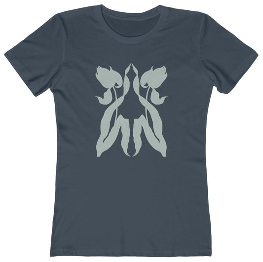 T-shirt with a graphic of two tulips reflecting each other