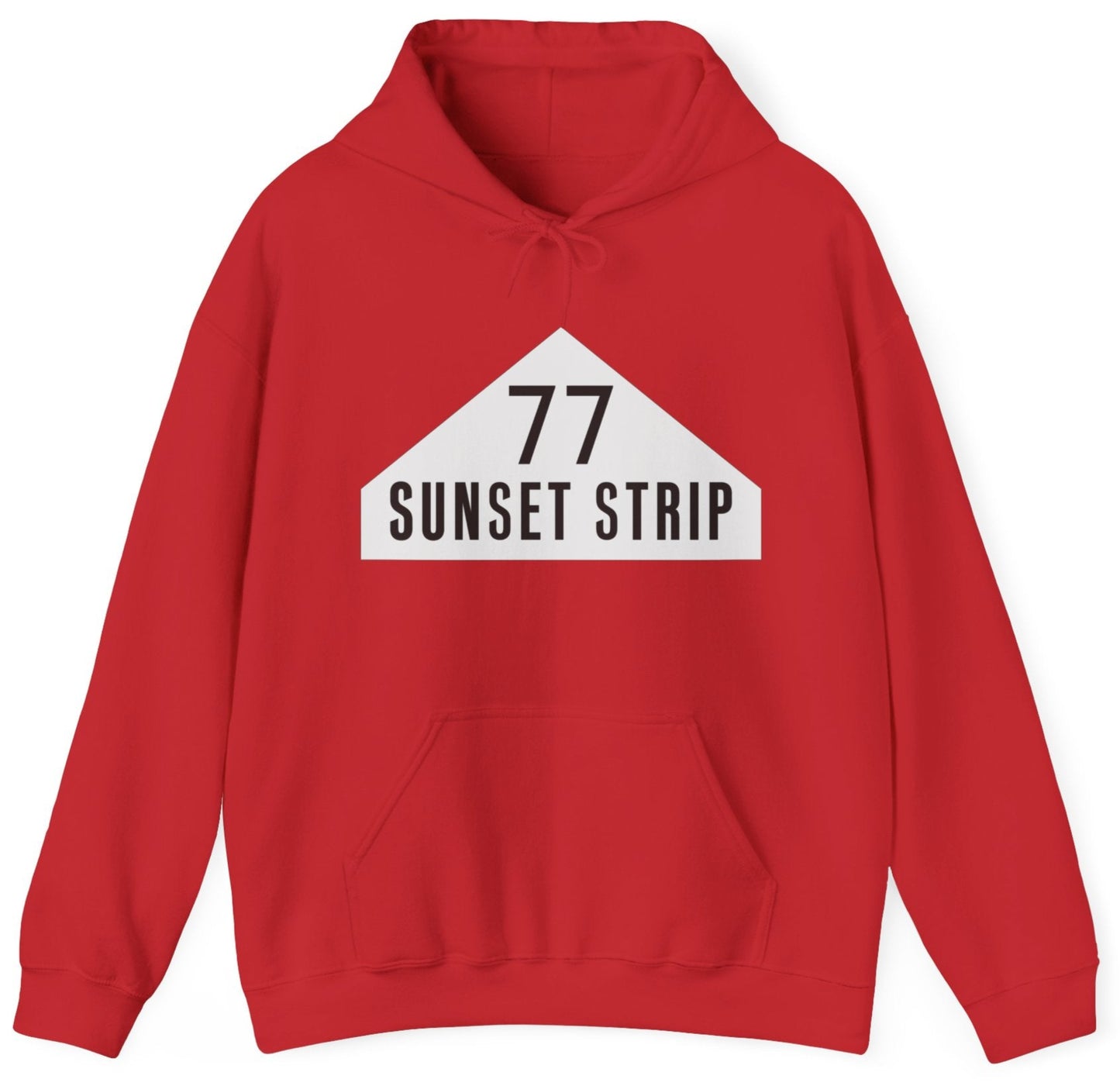 hoodie with '77 Sunset Strip" text on an awning graphic from the 1960s Hollywood TV show