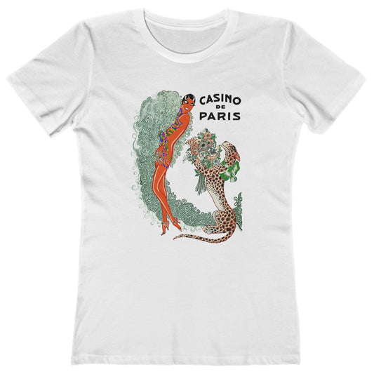 t-shirt with art deco graphic of Josephine Baker and a leopard with 'Casino de Paris' text