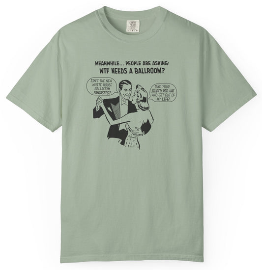 T-shirt with graphic of a dancing couple discussing the White House ballroom.