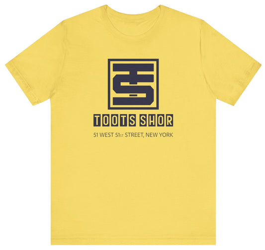 t-shirt with Toots Shor logo and graphic and '51 West 51st Street, New York' text