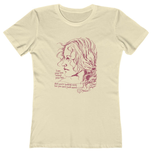 T-shirt with graphic of a serious woman and text of Brandi Carlile lyrics from her song 'The Joke'