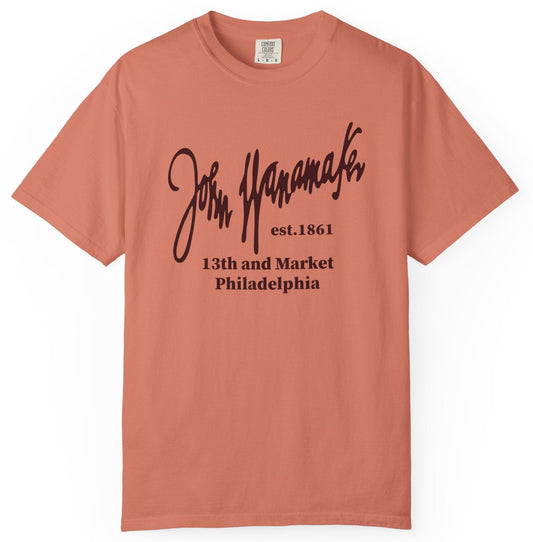T-shirt with 'John Wanamaker' logo and Philadelphia address.