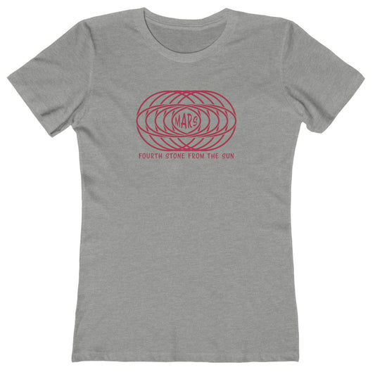 T-shirt with text "MARS" in the center of a futuristic graphic design and "Fourth Stone from the Sun" below the graphic.
