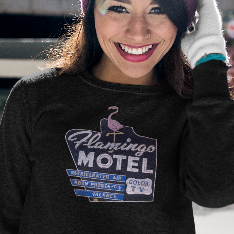 Flamingo Motel sweatshirt. Retro Oklahoma City, Route 66.