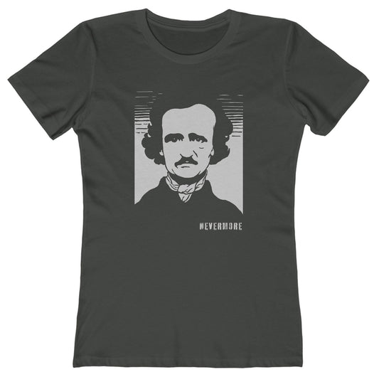 T-shirt with a graphic of Edgar Allan Poe and text 'Nevermore.'