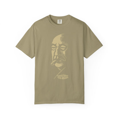 T-shirt with a graphic design of a man's face smoking a cigar and Spanish text