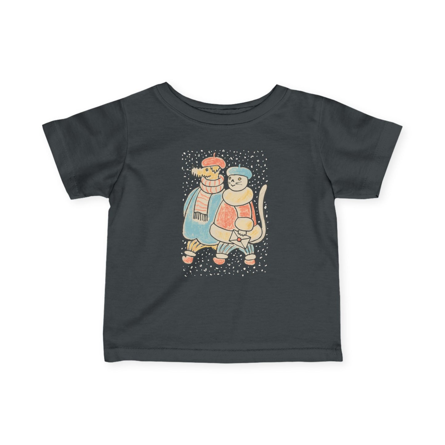 Dog and Cat on a Snowy Winter Walk Baby T-Shirt