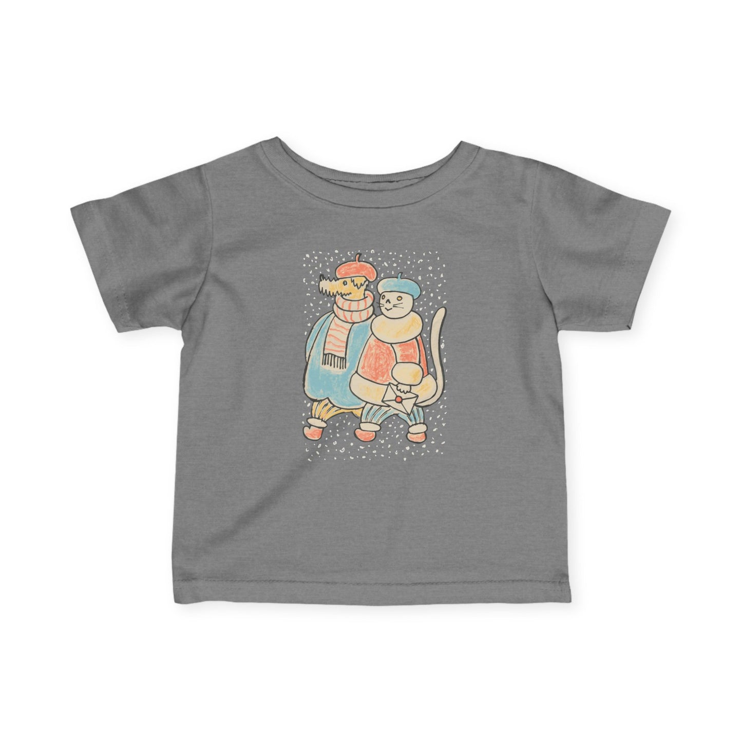Dog and Cat on a Snowy Winter Walk Baby T-Shirt
