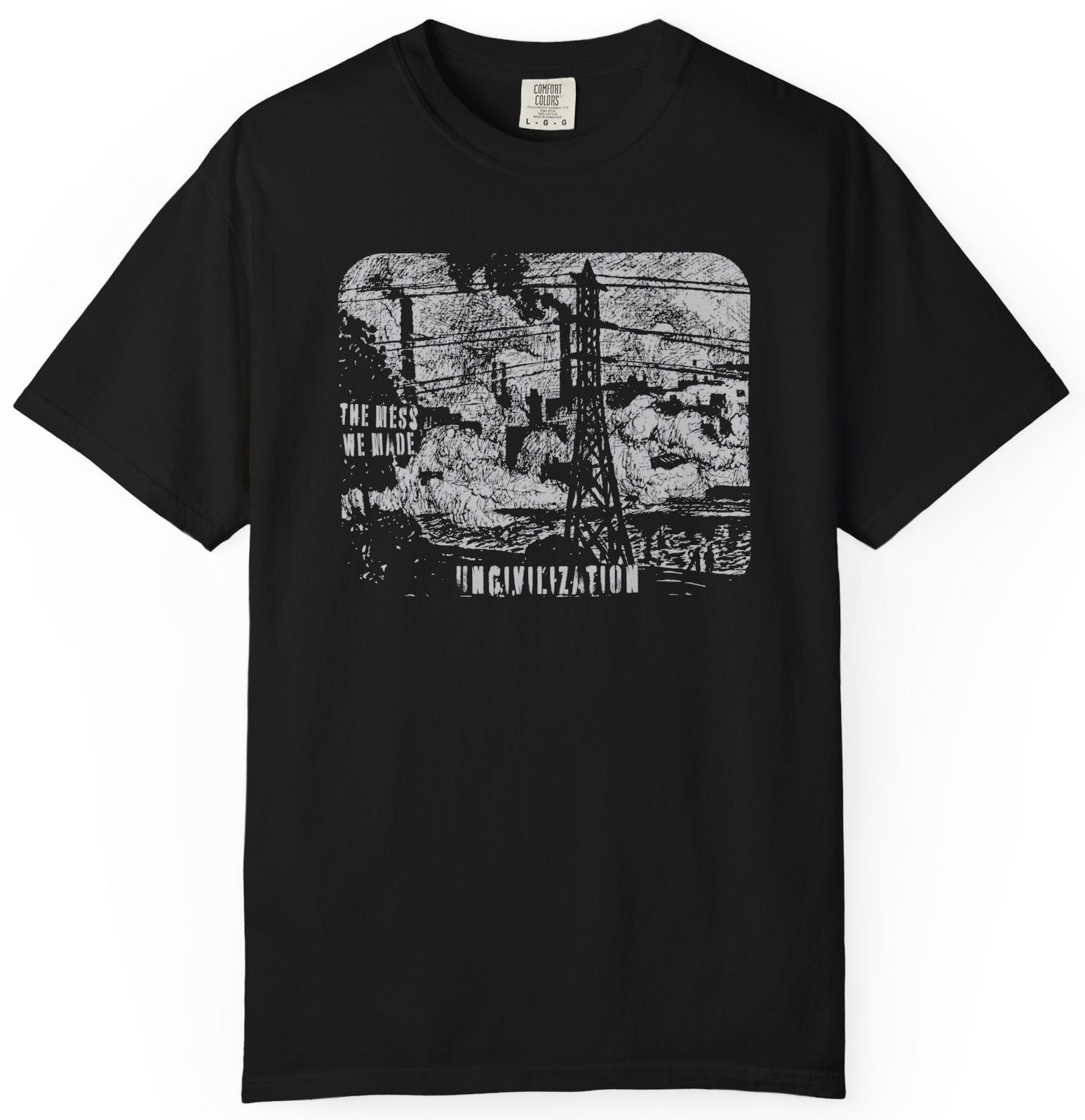 Album cover with pollution scene graphic