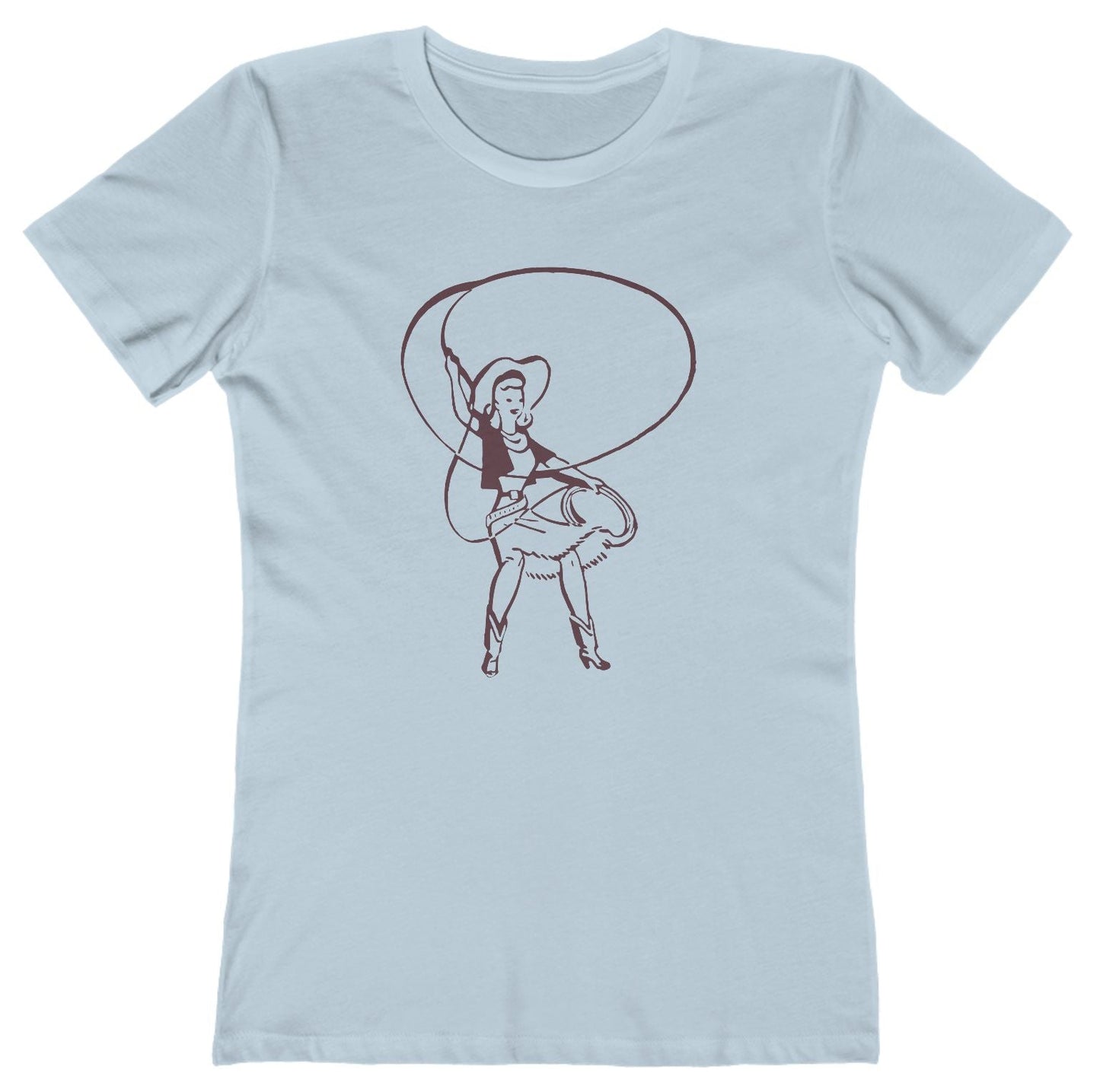 T-shirt with a graphic of a cowgirl roper with a lasso.
