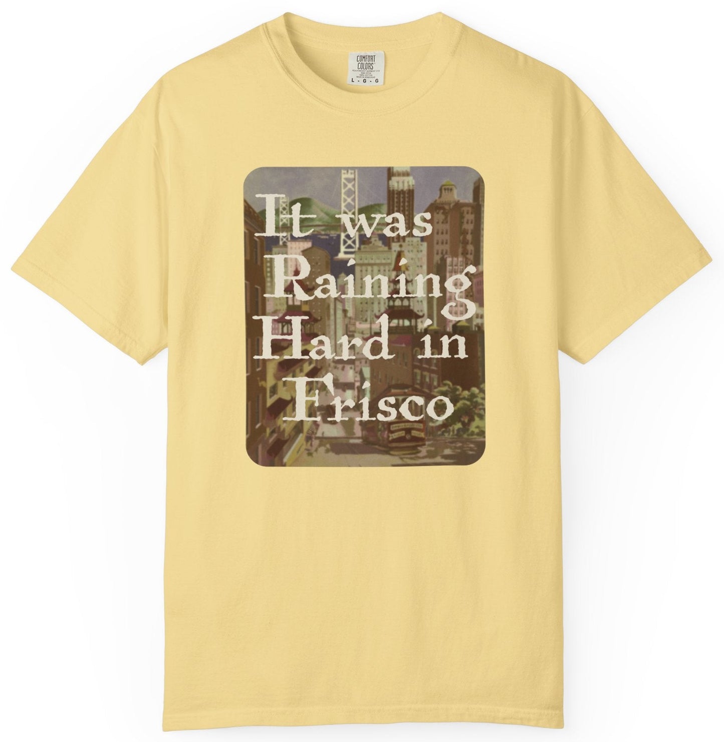 T-shirt with graphic of San Francisco and text from Harry Chapin's 'Taxi'