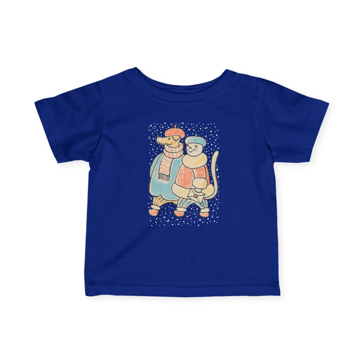 Dog and Cat on a Snowy Winter Walk Baby T-Shirt