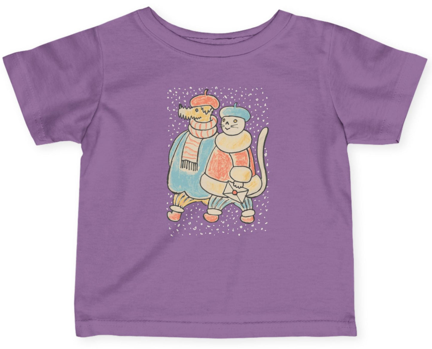 Dog and Cat on a Snowy Winter Walk Baby T-Shirt