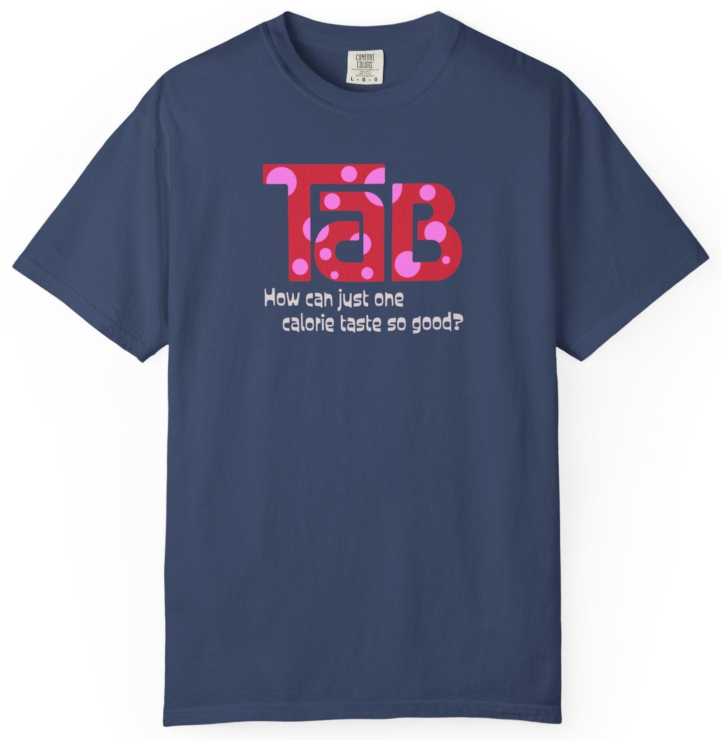 T-shirt with colorful 'tab' graphic and text