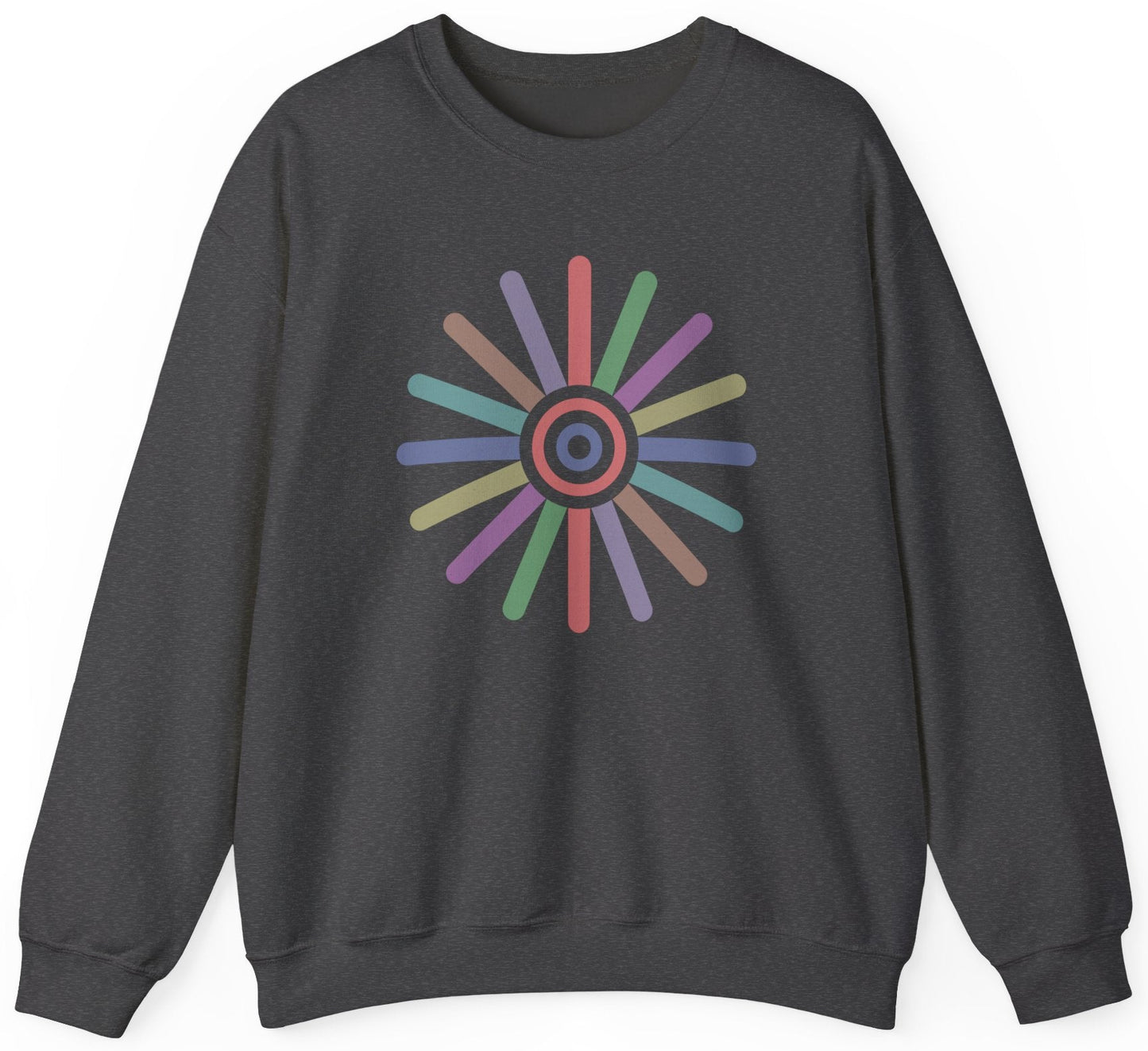 Sweatshirt with a colorful circular design 