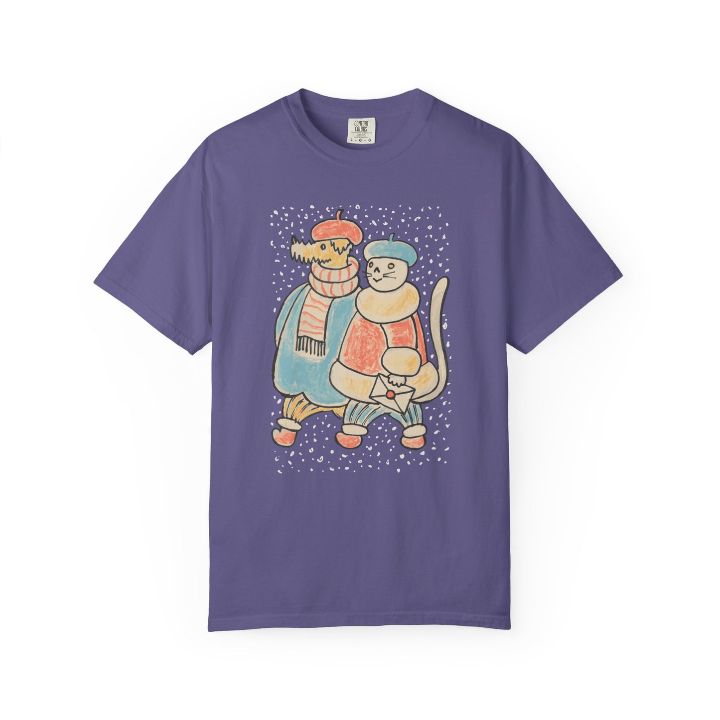 Dog and Cat on a Snowy Winter Walk T-Shirt Unisex