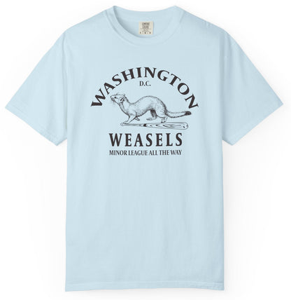 Light blue t-shirt with 'Washington D.C. Weasels' graphic on a white background
