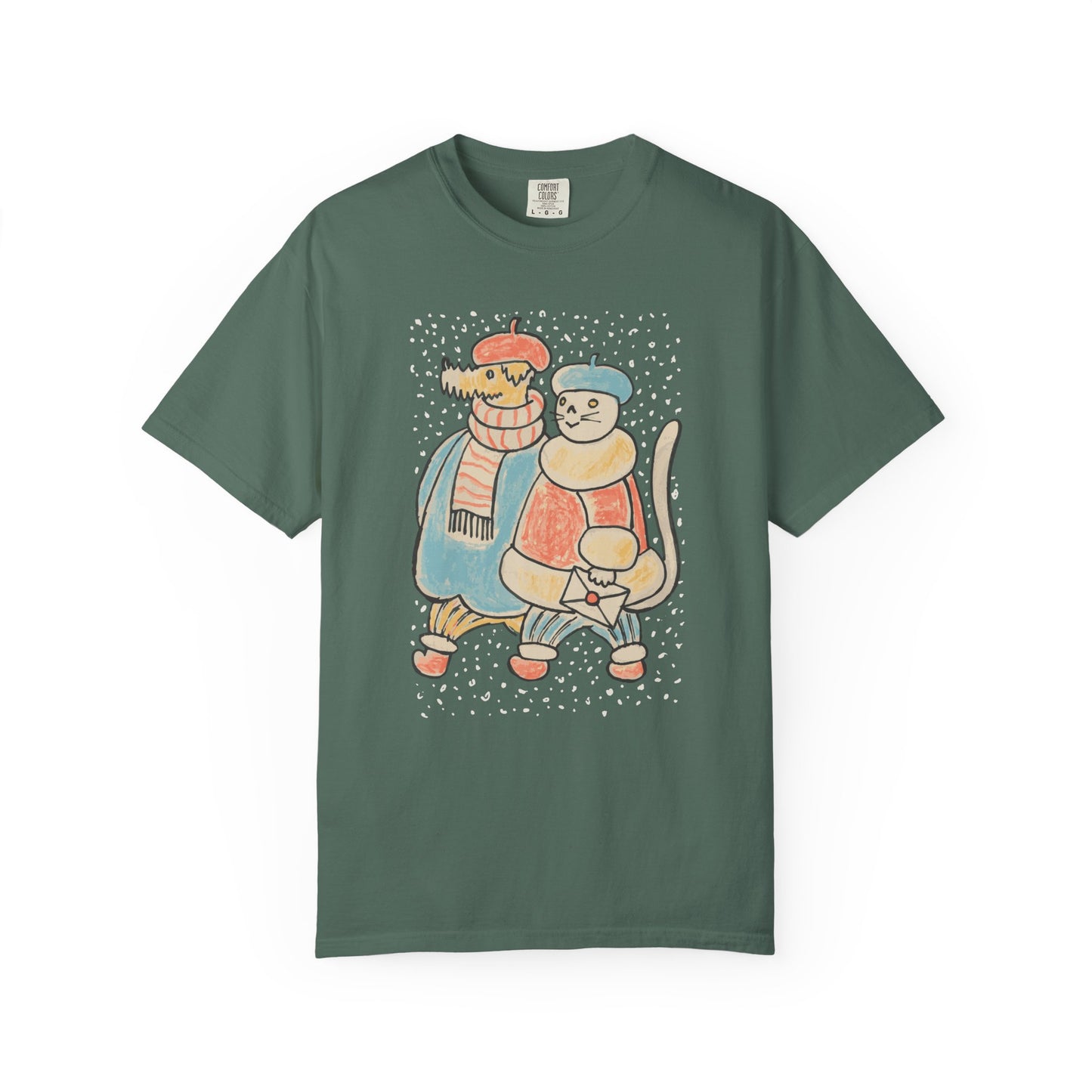 Dog and Cat on a Snowy Winter Walk T-Shirt Unisex