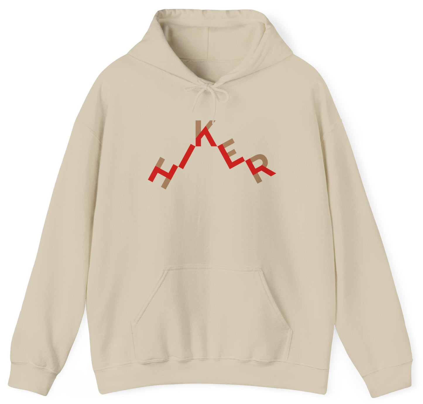 Hoodie with "hiker" text in a trail design.