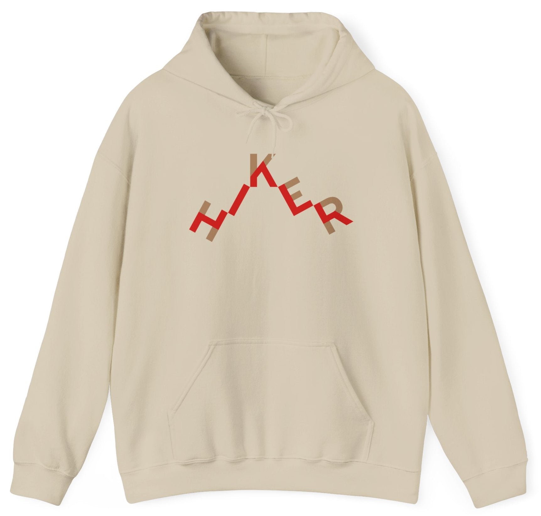 Hoodie with "hiker" text in a trail design.