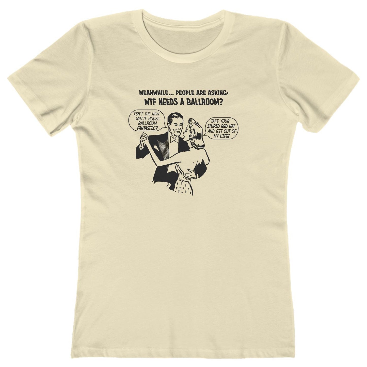 T-shirt with graphic of a dancing couple discussing the White House ballroom.