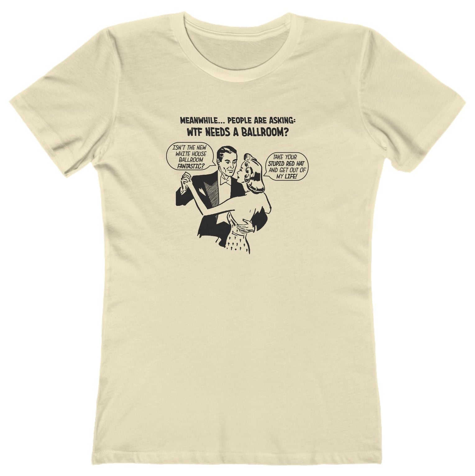 T-shirt with graphic of a dancing couple discussing the White House ballroom.