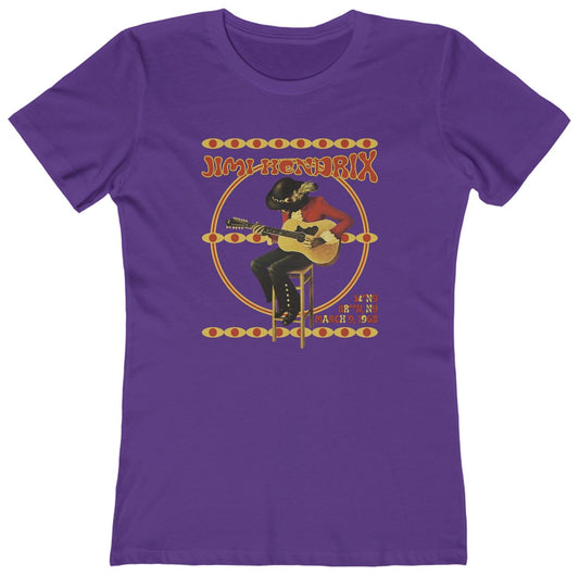 T-shirt with graphic of Jimi Hendrix playing guitar poster for a concert on Long Island.