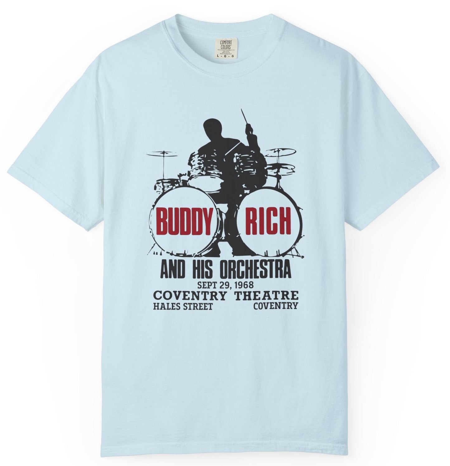 T-shirt with Buddy Rich concert poster graphic.