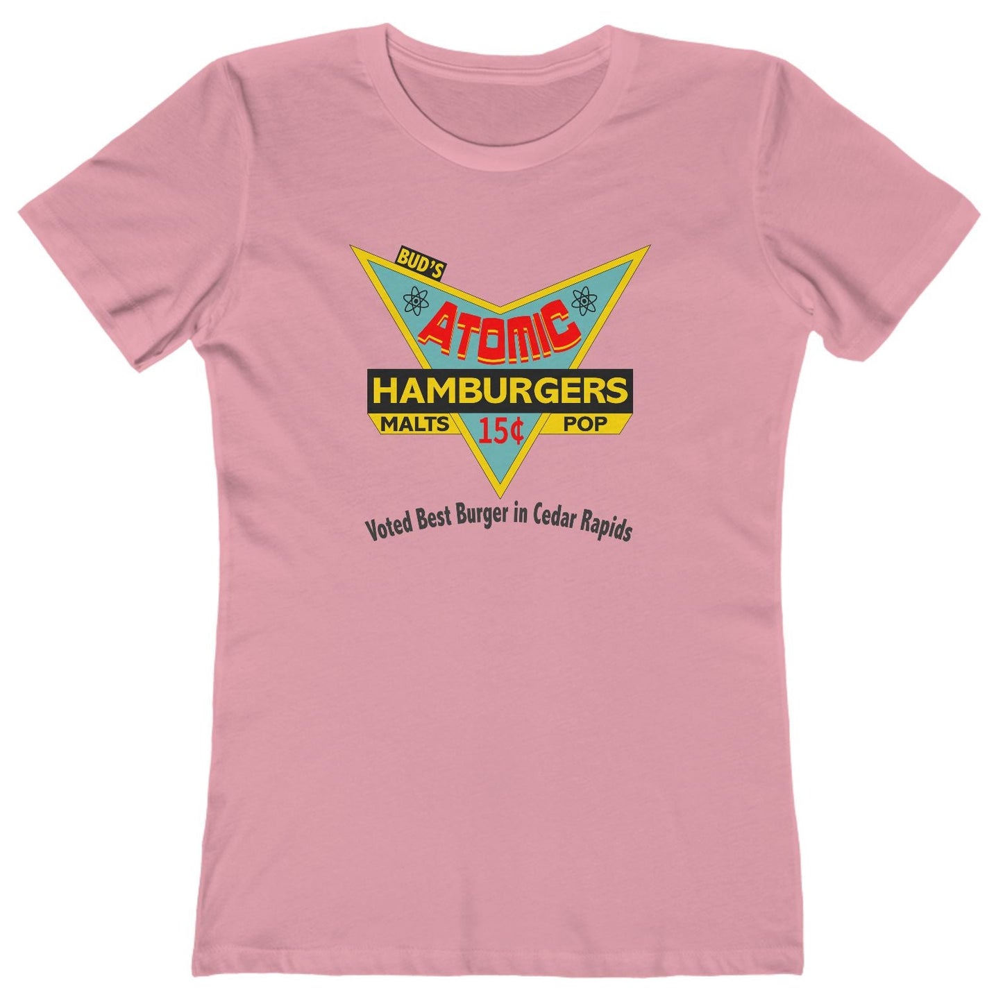 T-shirt with retro 'Atomic Hamburgers' sign graphic