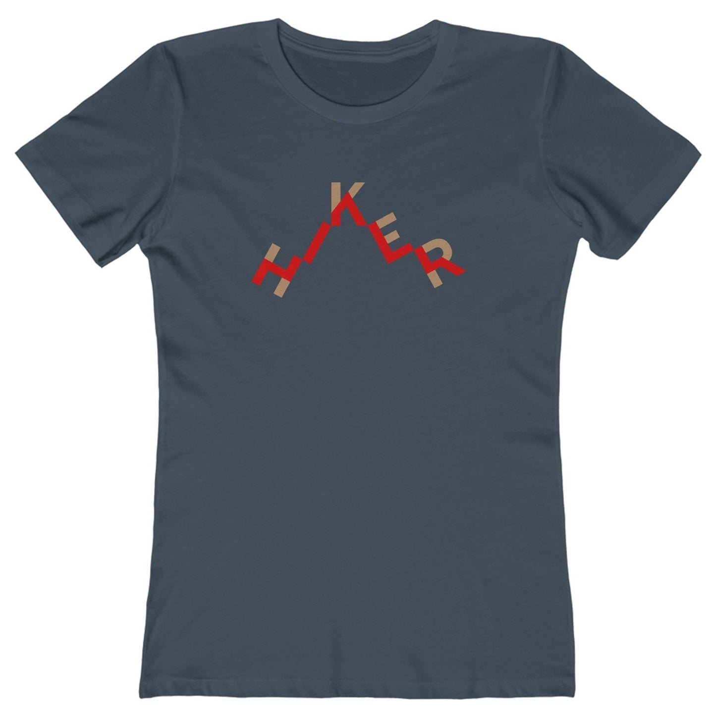 T-shirt with "hiker" text in a trail design.