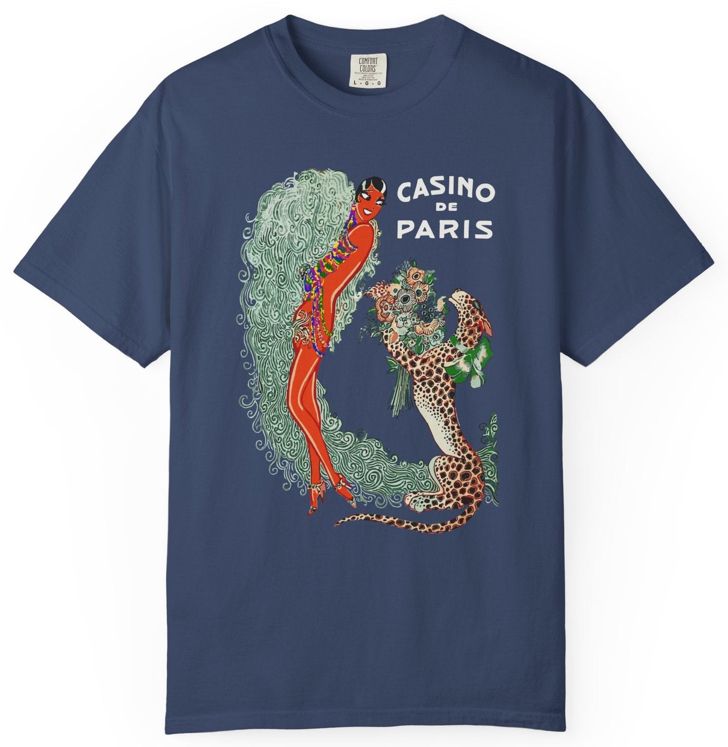 T-shirt with art deco graphic of Josephine Baker and "Casino de Paris" text