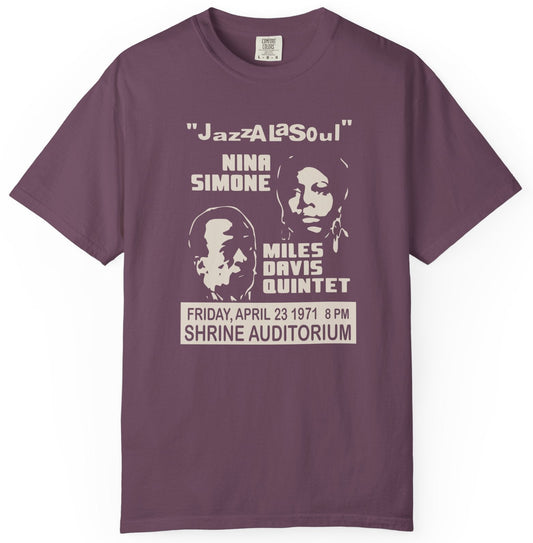T-shirt with Nina Simone and Miles Davis concert graphic
