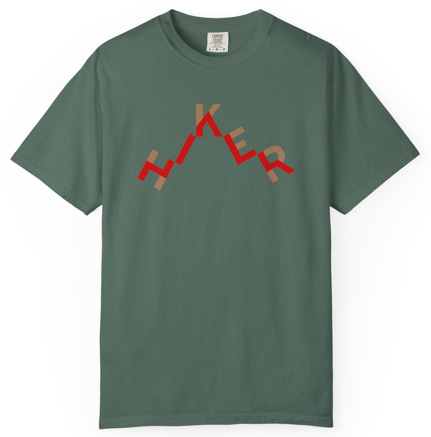 T-shirt with "hiker" text in a trail design.