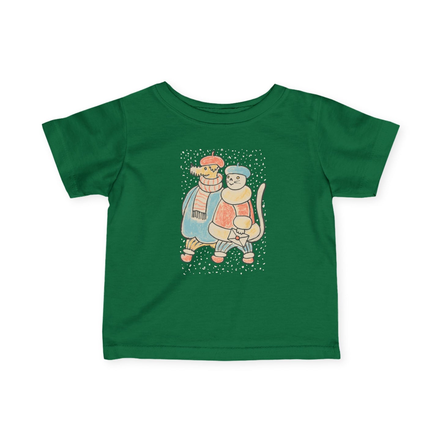 Dog and Cat on a Snowy Winter Walk Baby T-Shirt