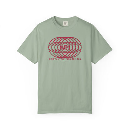 T-shirt with text "MARS" in the center of a futuristic graphic design and "Fourth Stone from the Sun" below the graphic.