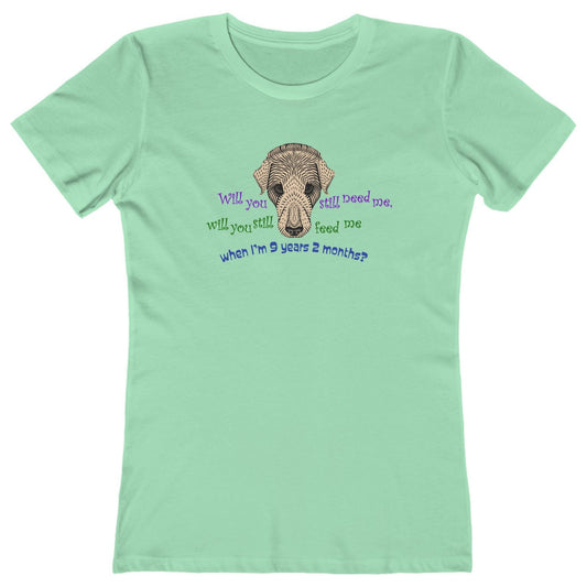 T-shirt with dog graphic and Beatles lyric text.