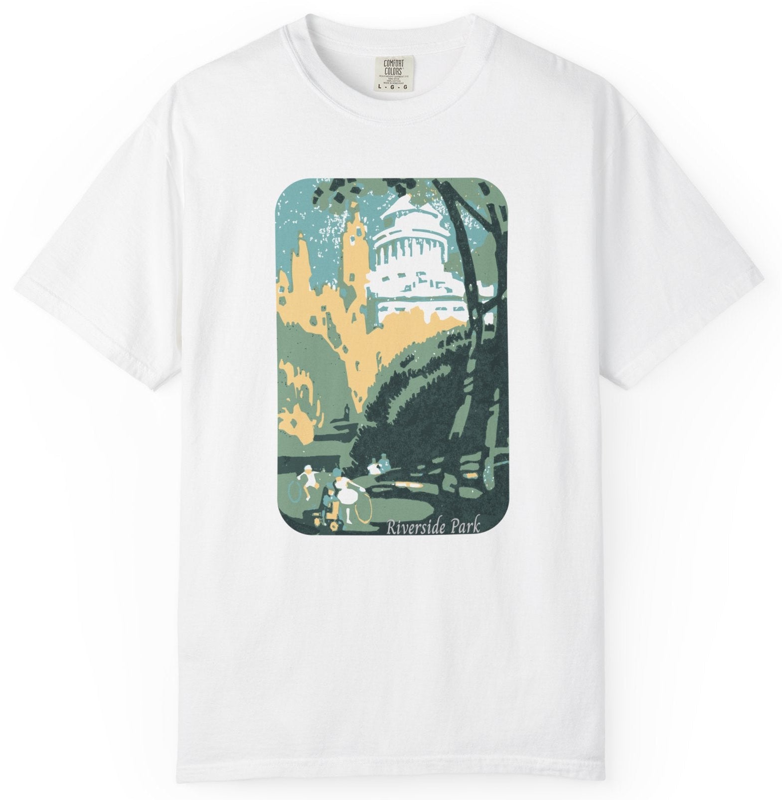 T-shirt with artist graphic of Grant's Tomb in Riverside Park in New York City