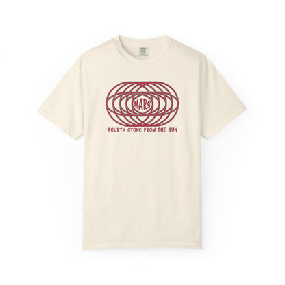 T-shirt with text "MARS" in the center of a futuristic graphic design and "Fourth Stone from the Sun" below the graphic.
